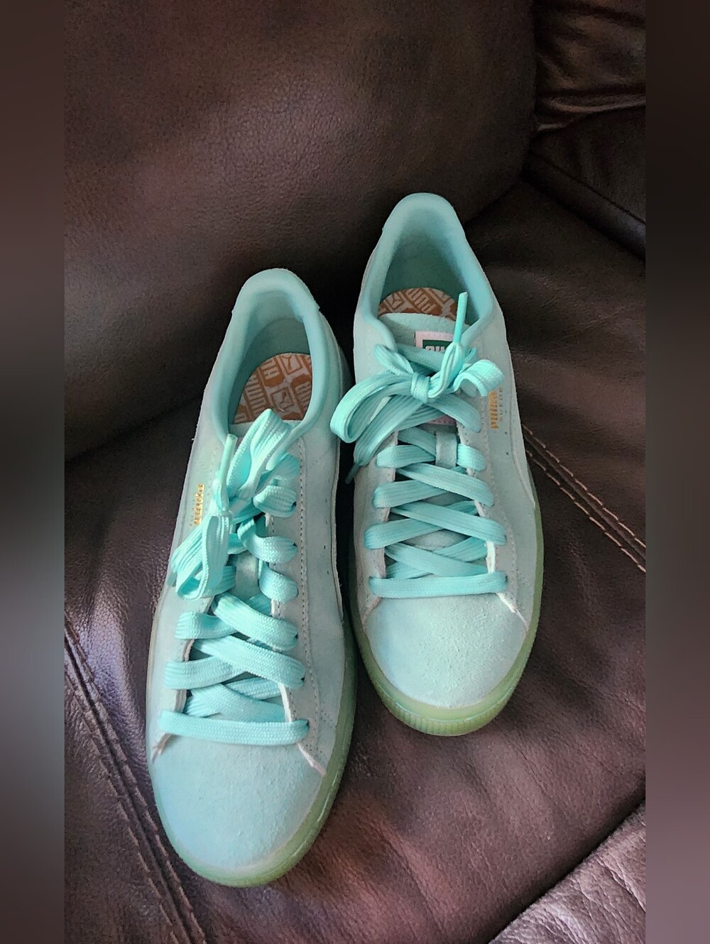 Puma Women’s Mint Green Suede Sneakers - Casual Lace-Up